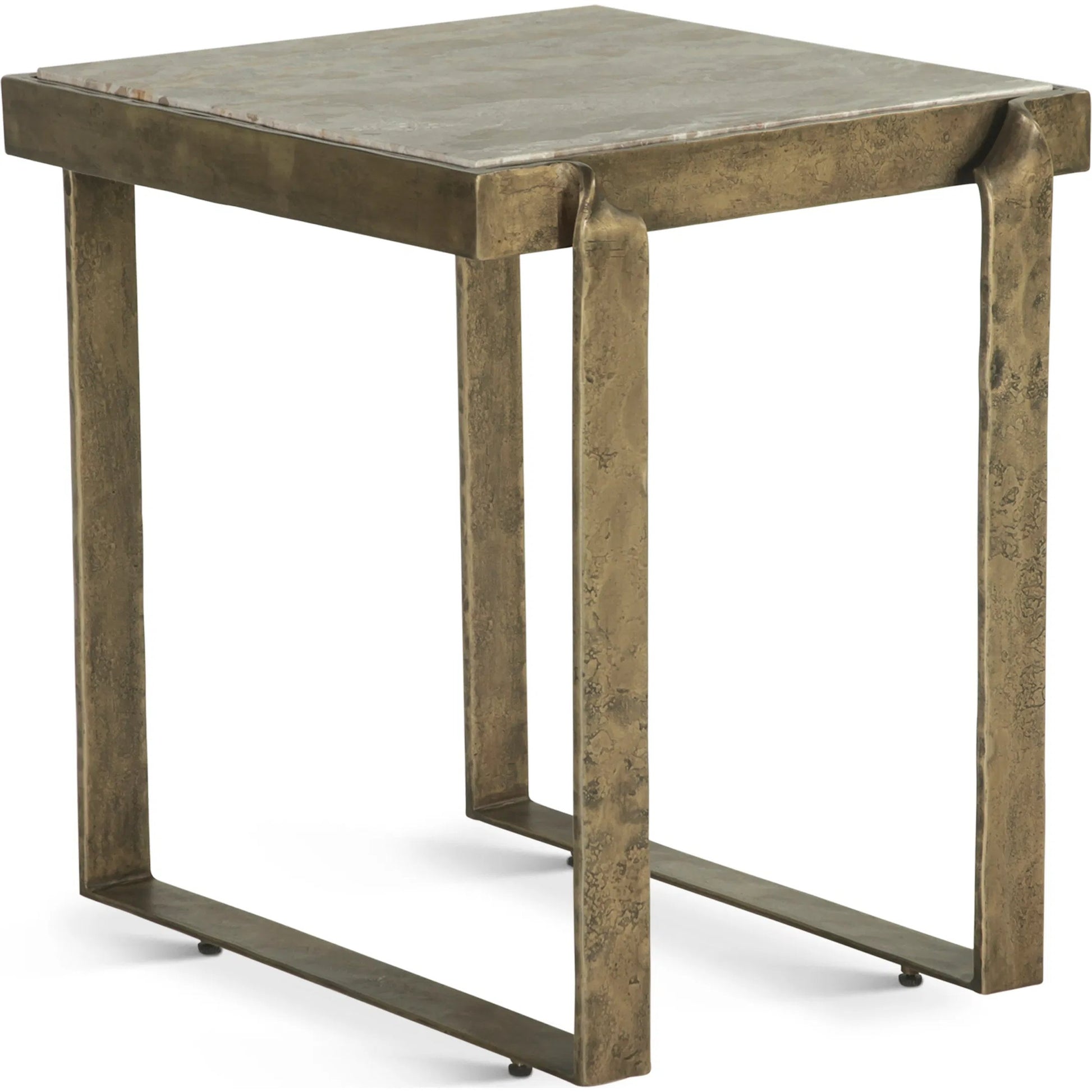 Rhodes 20" Side Table by World Interiors in multi and antique brass. Made from brass marble in a modern style.