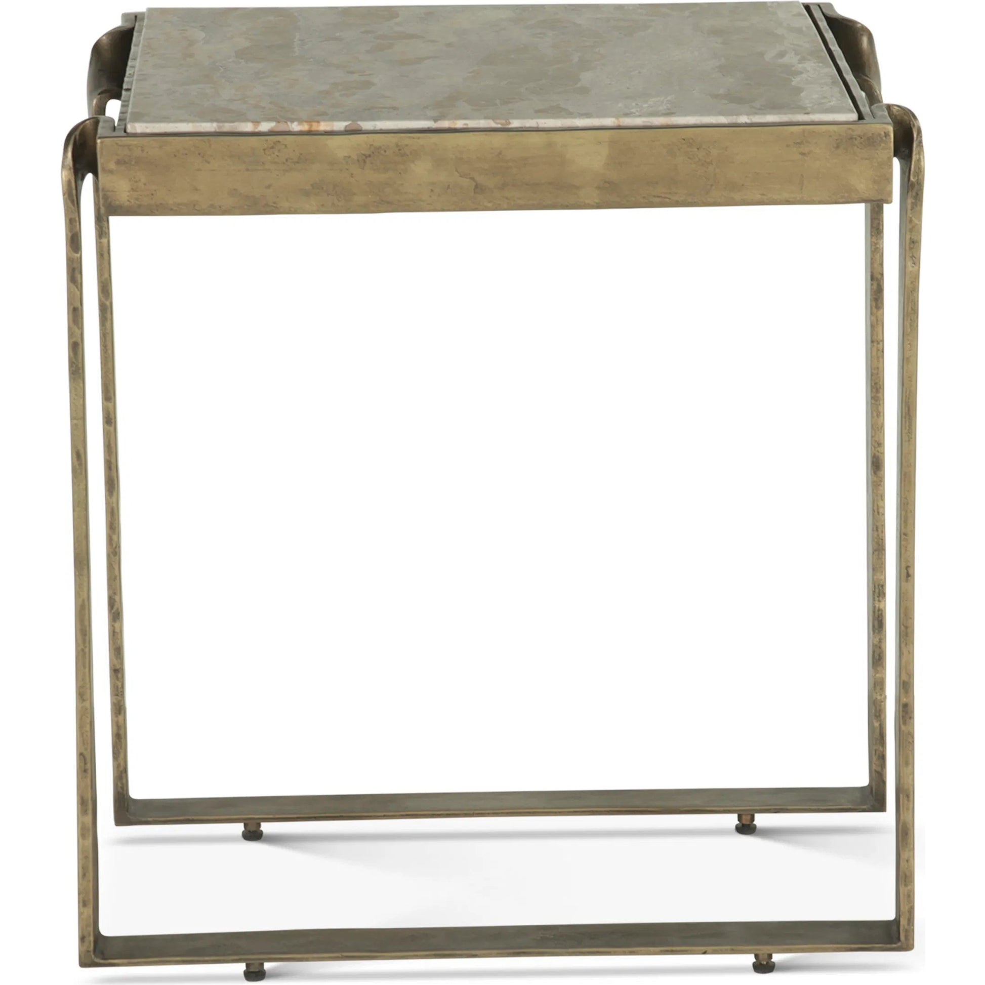Rhodes 20" Side Table by World Interiors in multi and antique brass. Made from brass marble in a modern style.