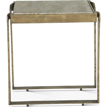 Rhodes 20" Side Table by World Interiors in multi and antique brass. Made from brass marble in a modern style.