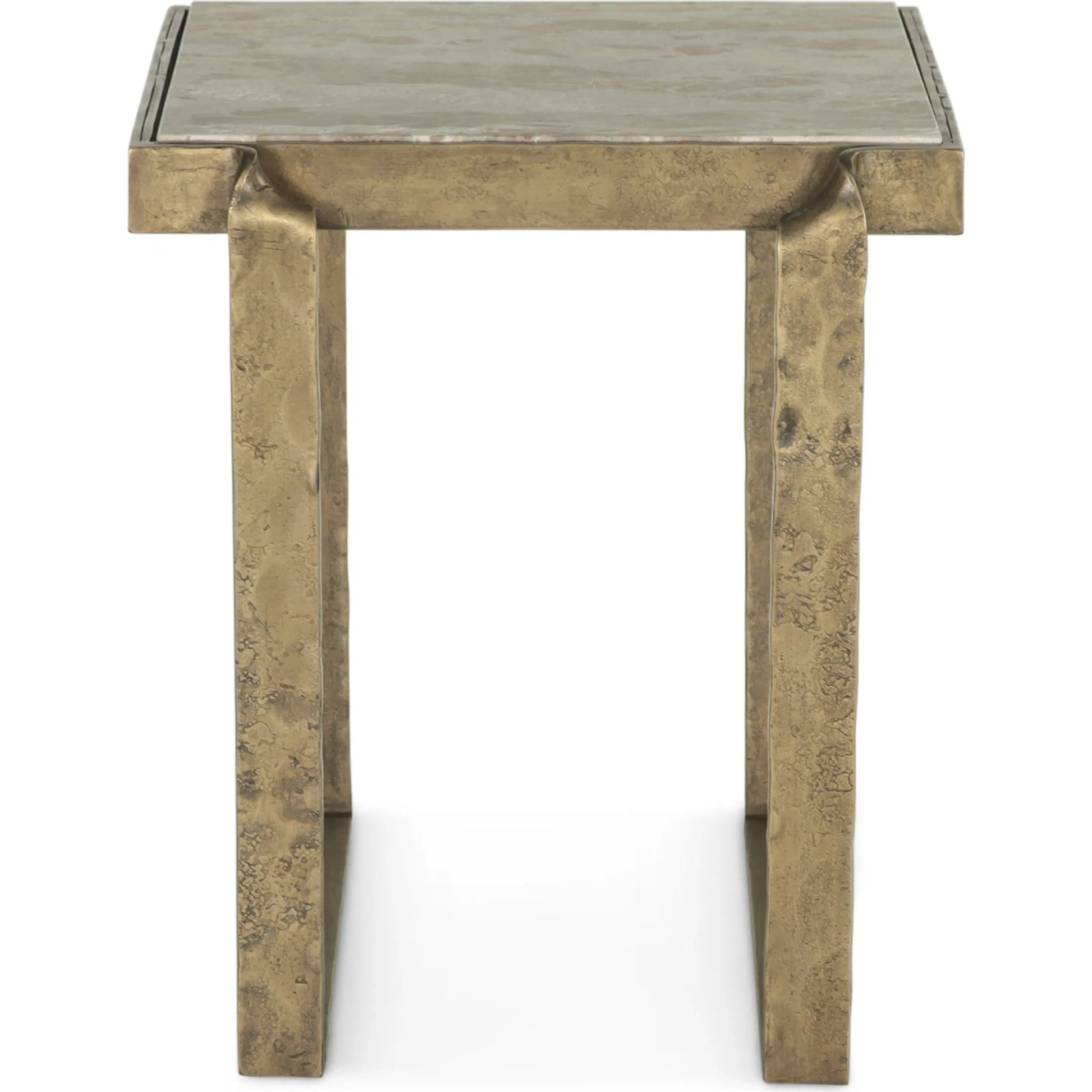 Rhodes 20" Side Table by World Interiors in multi and antique brass. Made from brass marble in a modern style.