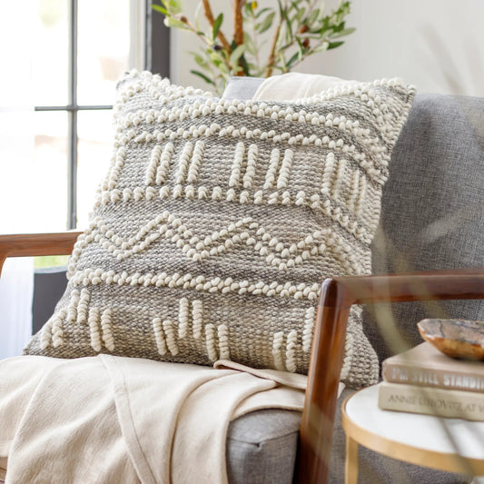 Faroe Pillow - 30053 by Livabliss in cream, khaki, black. Made from 70% wool, 30% cotton, 100% cotton in a eclectic & global style.