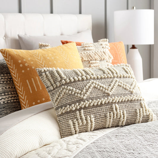 Faroe Pillow - 30053 by Livabliss in cream, khaki, black. Made from 70% wool, 30% cotton, 100% cotton in a eclectic & global style.