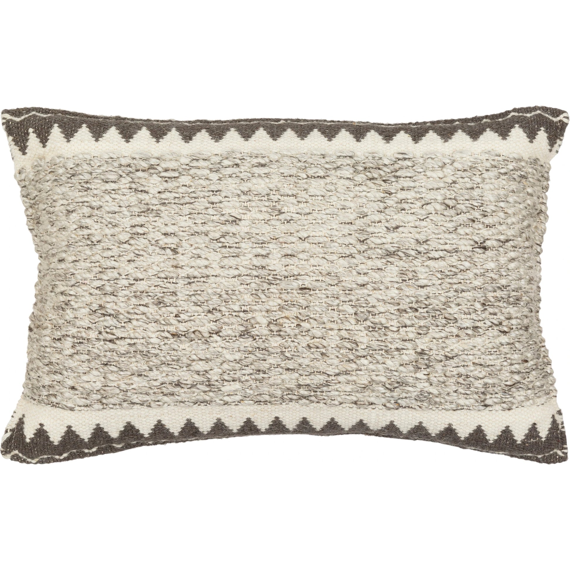 Faroe Pillow - 32356 by Livabliss in cream, ivory, dark brown, charcoal. Made from 70% wool, 30% cotton, 100% cotton in a eclectic & global style.