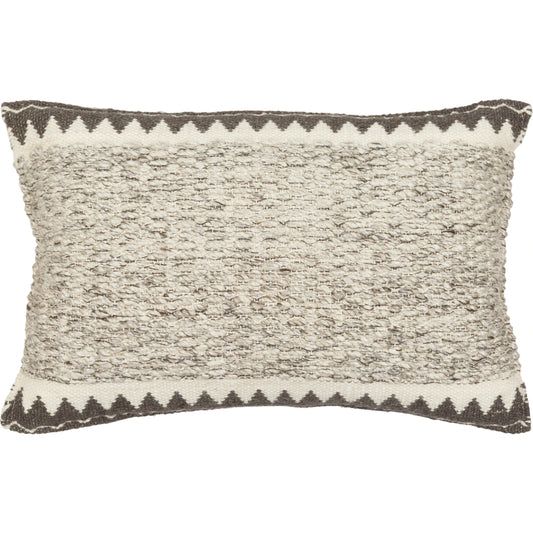 Faroe Pillow - 32356 by Livabliss in cream, ivory, dark brown, charcoal. Made from 70% wool, 30% cotton, 100% cotton in a eclectic & global style.