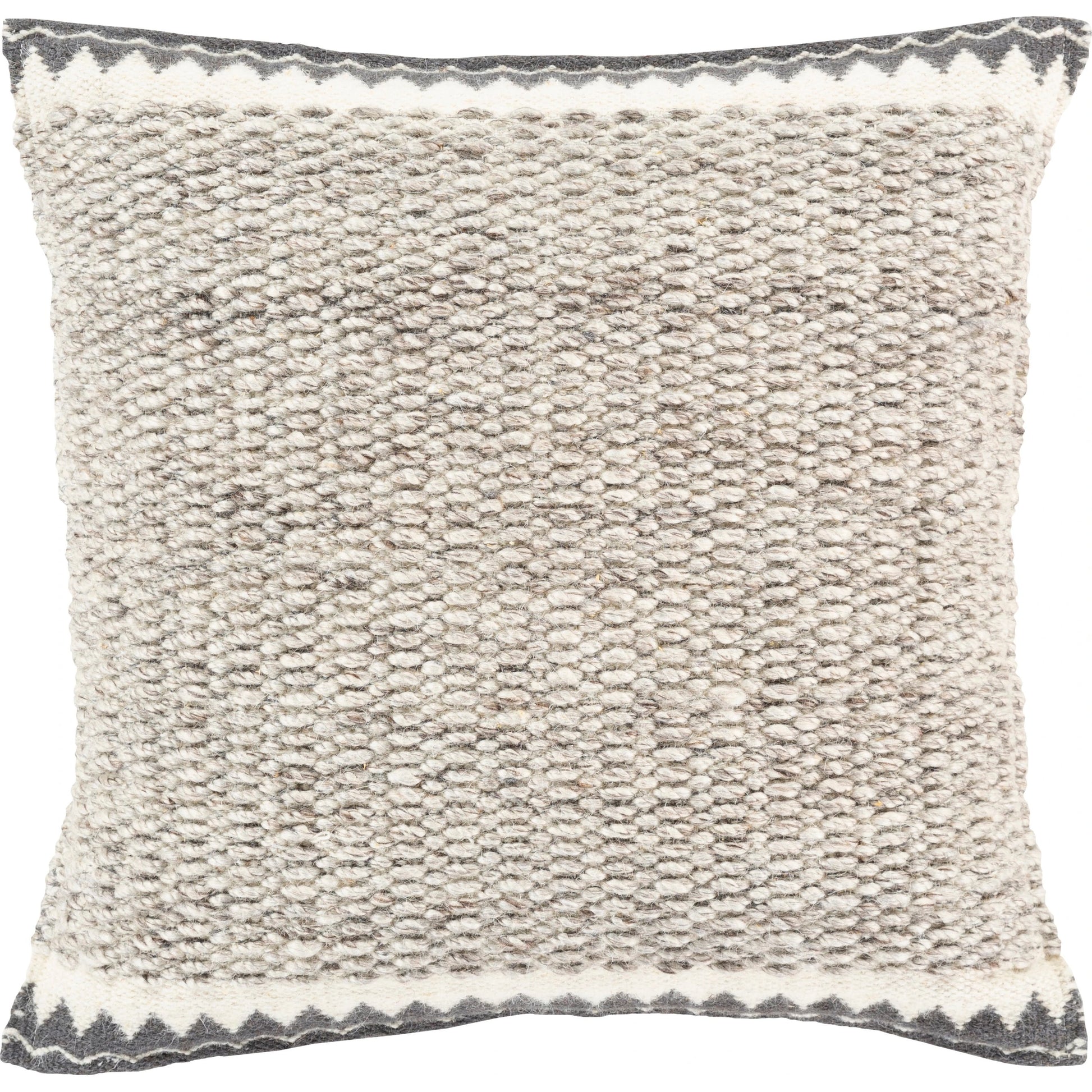 Faroe Pillow - 32356 by Livabliss in cream, ivory, dark brown, charcoal. Made from 70% wool, 30% cotton, 100% cotton in a eclectic & global style.