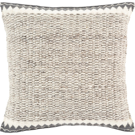 Faroe Pillow - 32356 by Livabliss in cream, ivory, dark brown, charcoal. Made from 70% wool, 30% cotton, 100% cotton in a eclectic & global style.