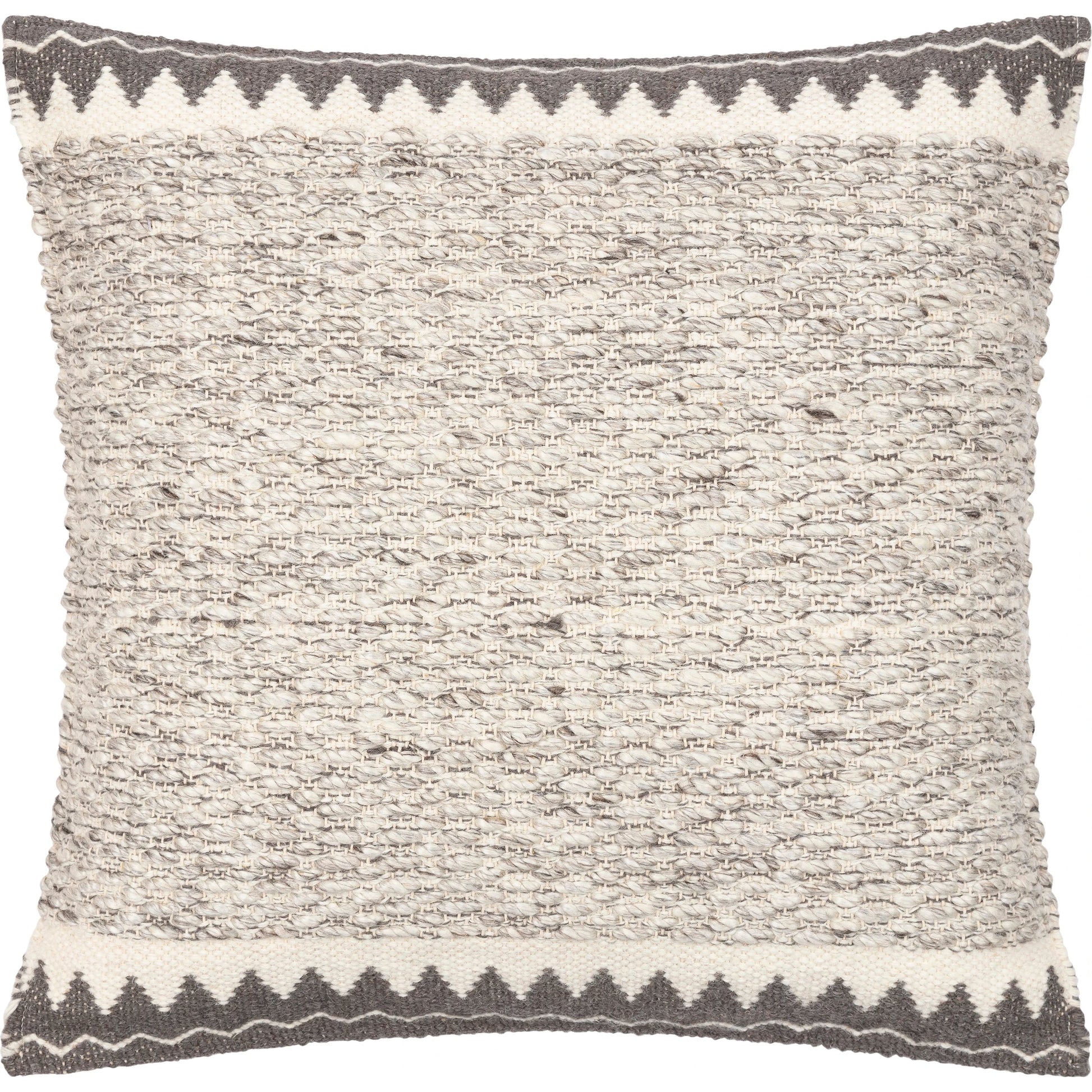 Faroe Pillow - 32356 by Livabliss in cream, ivory, dark brown, charcoal. Made from 70% wool, 30% cotton, 100% cotton in a eclectic & global style.