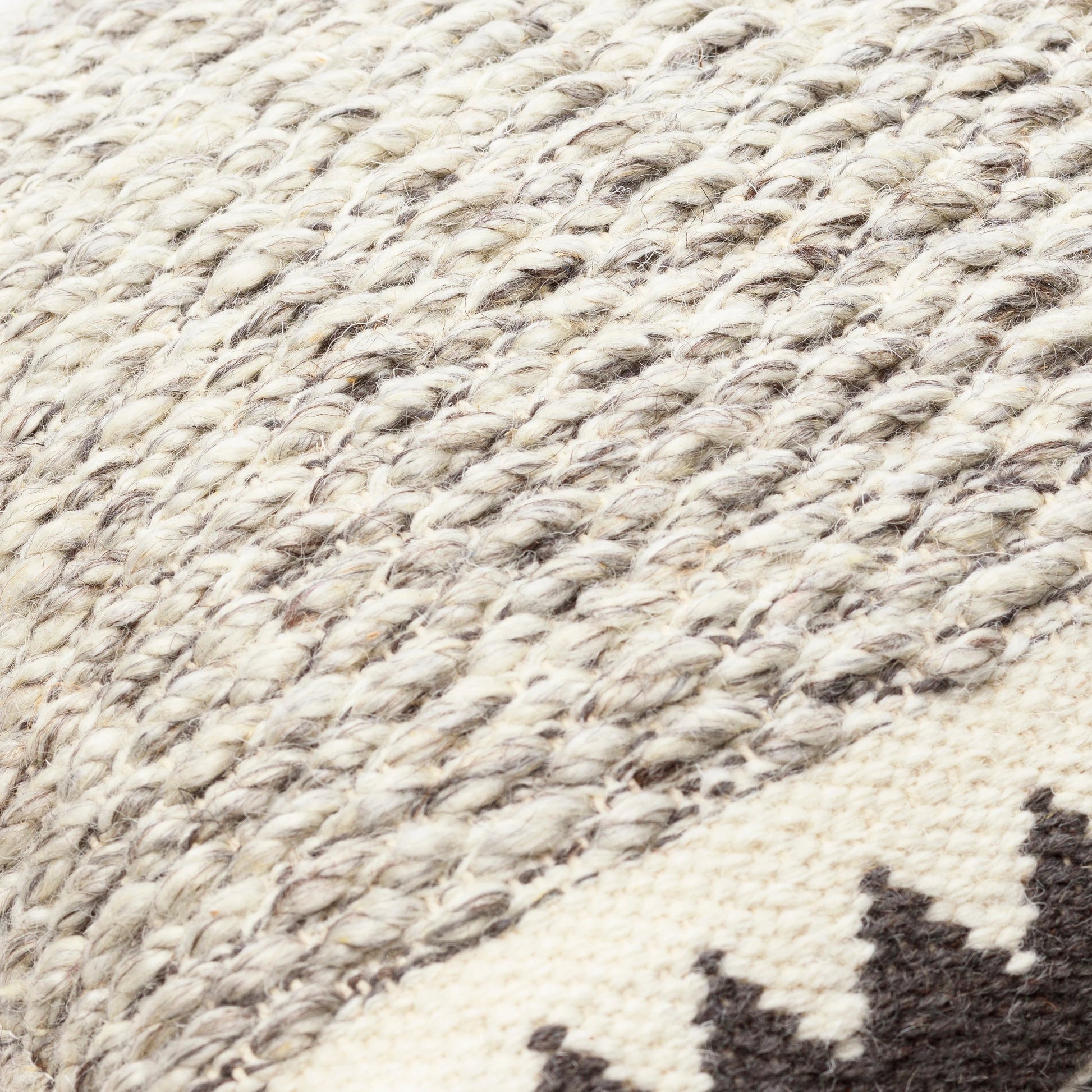 Faroe Pillow - 32356 by Livabliss in cream, ivory, dark brown, charcoal. Made from 70% wool, 30% cotton, 100% cotton in a eclectic & global style.