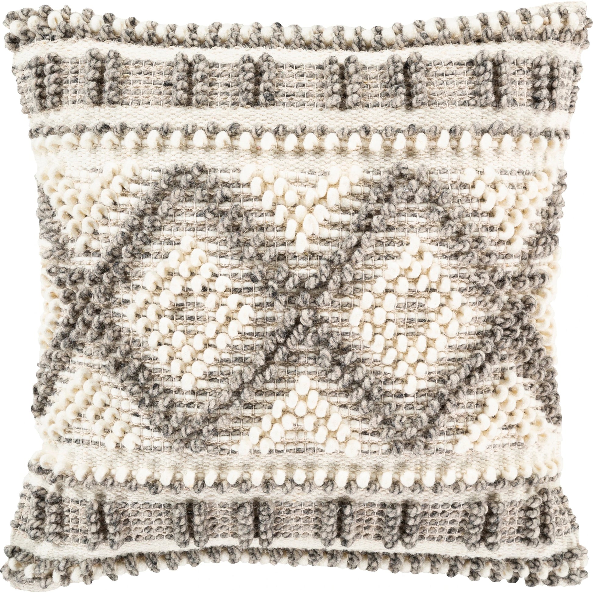 Faroe Pillow - 26588 by Livabliss in beige, cream, black. Made from 60% wool, 40% cotton, 100% cotton in a eclectic & global style.