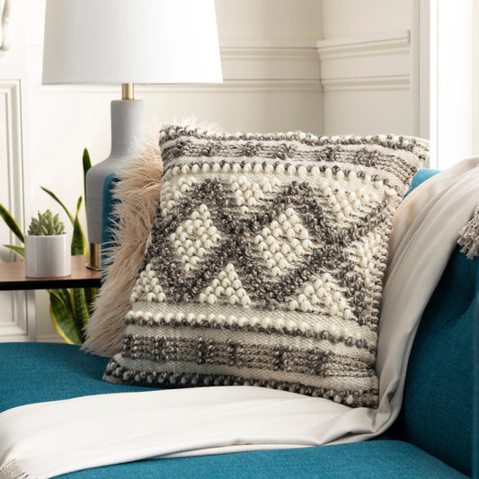 Faroe Pillow - 26588 by Livabliss in beige, cream, black. Made from 60% wool, 40% cotton, 100% cotton in a eclectic & global style.