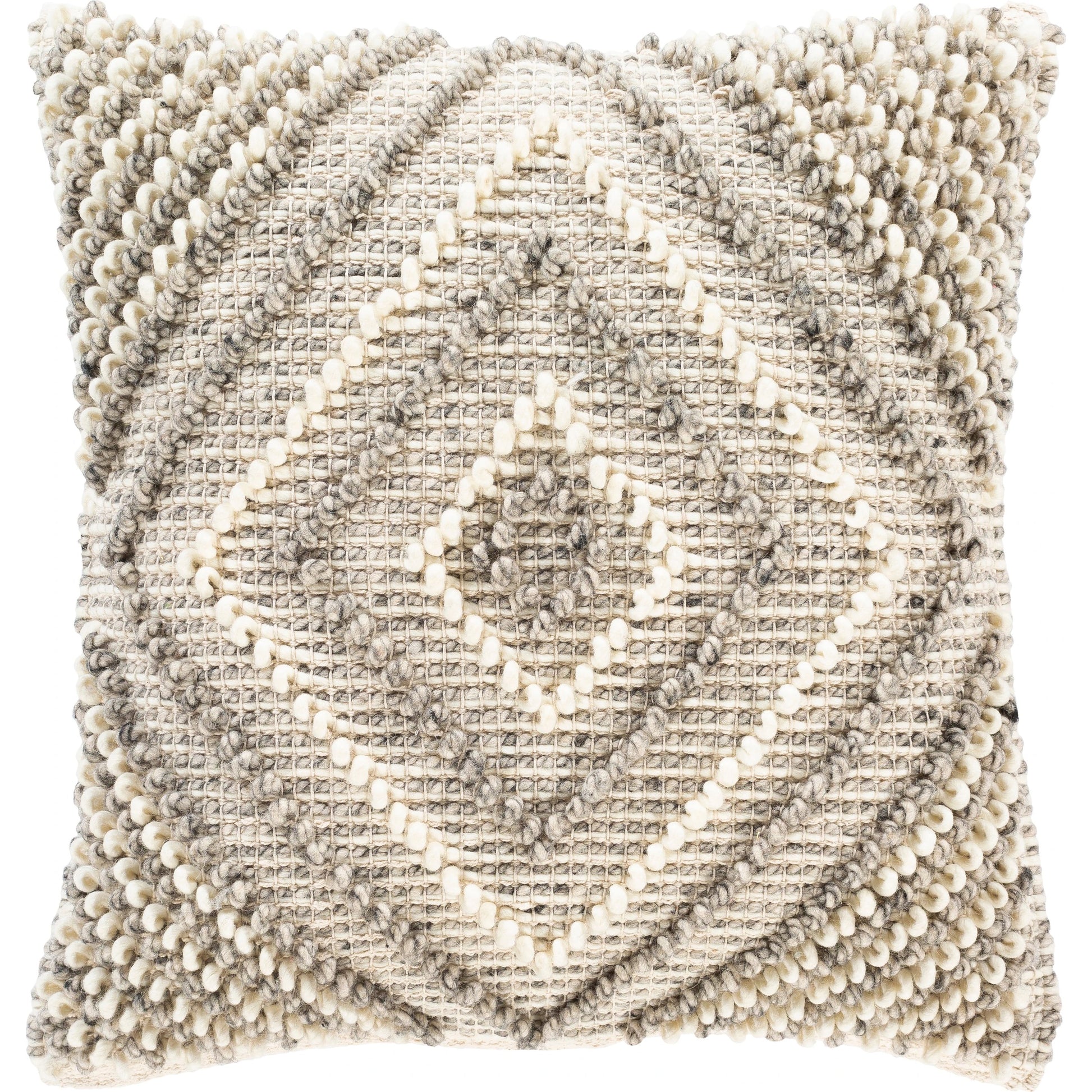 Faroe Pillow - 12311 by Surya in cream, khaki, charcoal. Made from 70% wool, 30% cotton, 100% cotton in a rustic style.