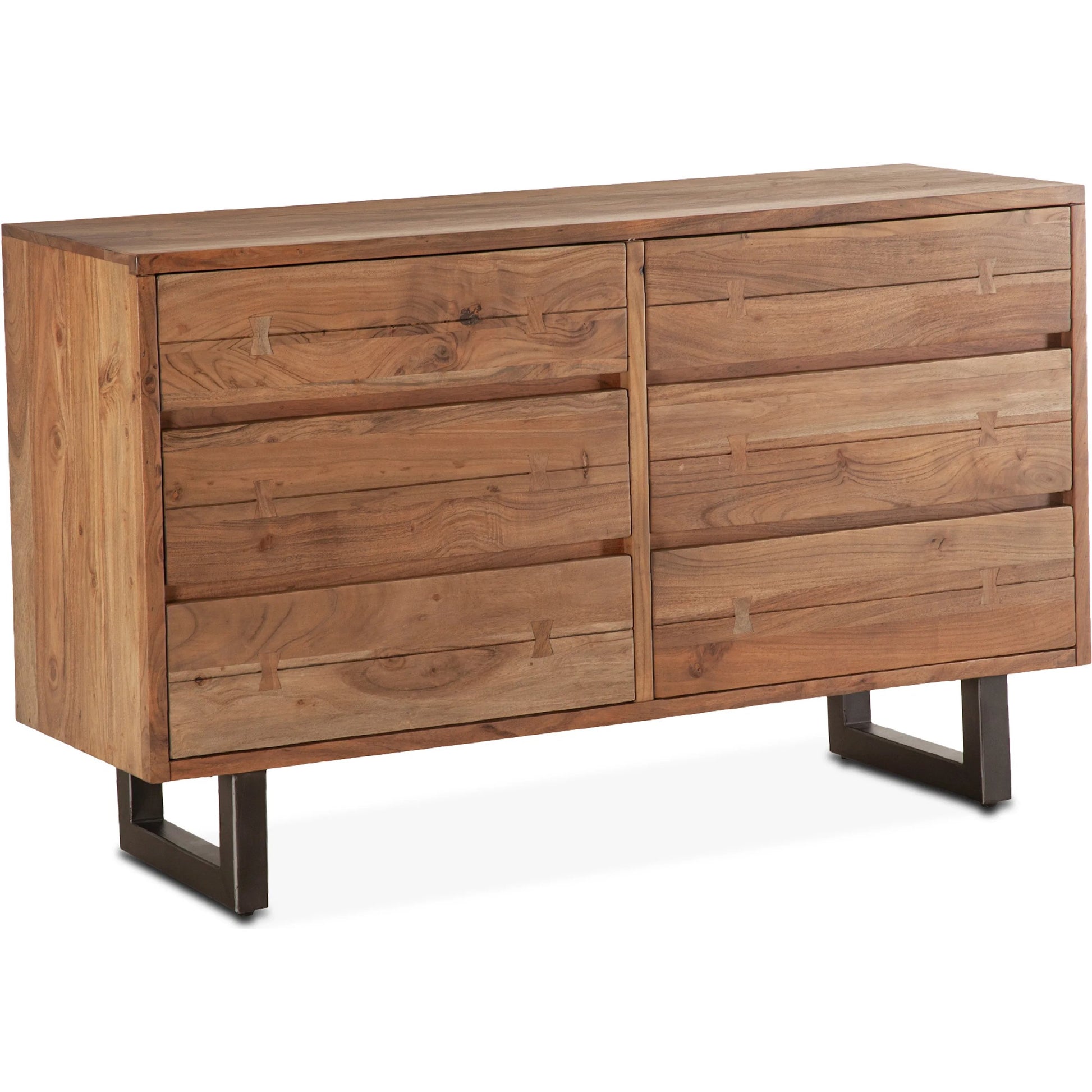 Glenwood Dresser by World Interiors in tan and smoked acacia. Made from acacia wood reclaimed iron in a transitional style.