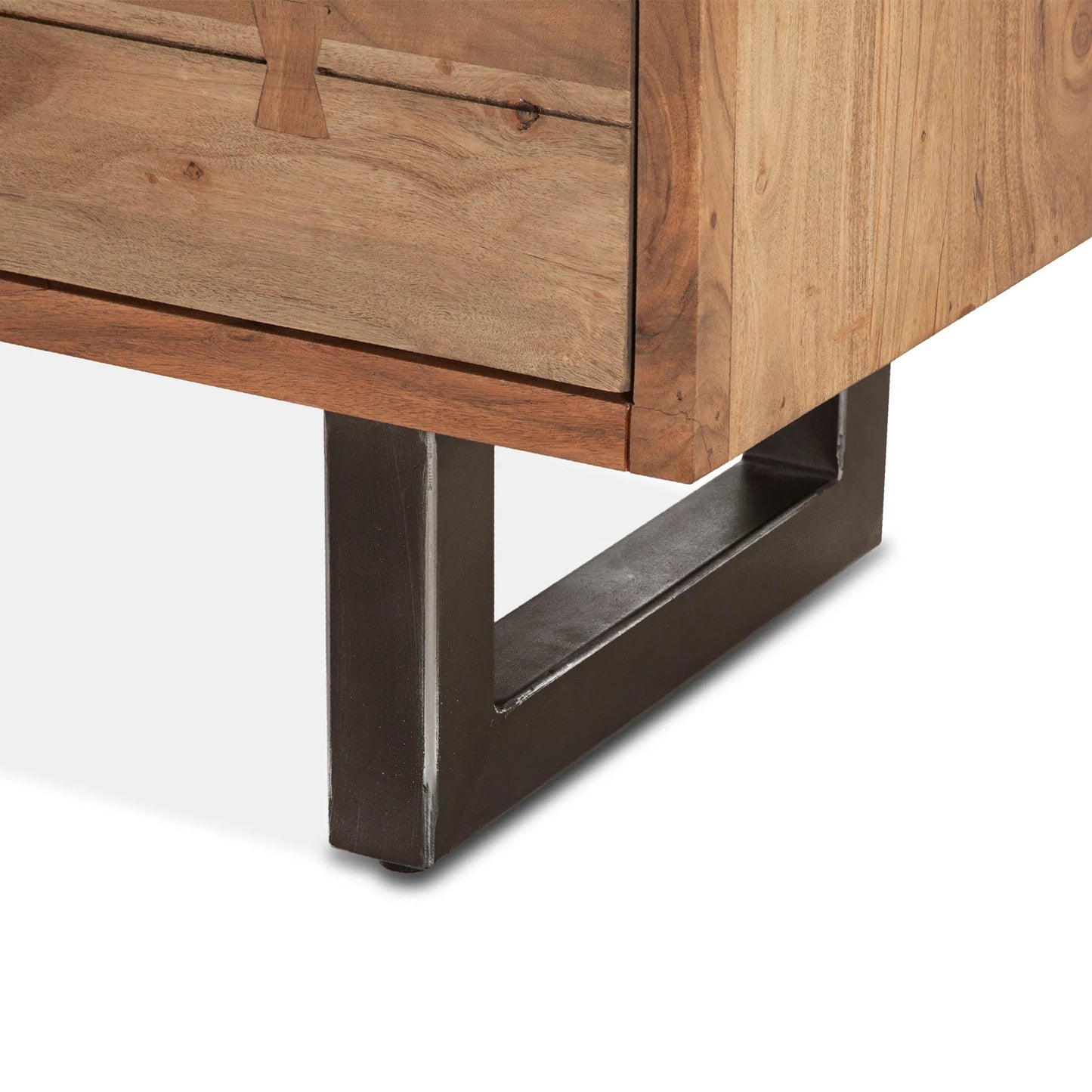 003 SI-2242857 | Closeup | Glenwood Dresser by World Interiors in tan and smoked acacia. Made from acacia wood reclaimed iron in a transitional style.