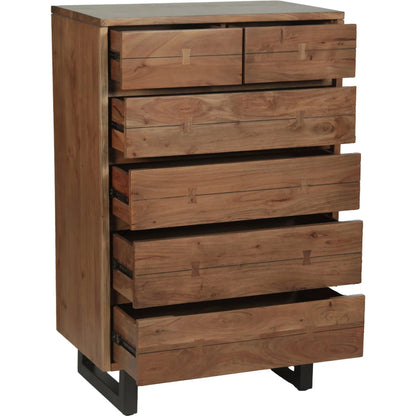 Glenwood 34" Tall Chest by World Interiors in brown and smoked acacia. Made from acacia wood, iron in a transitional style.