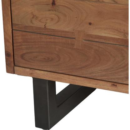 Glenwood 34" Tall Chest by World Interiors in brown and smoked acacia. Made from acacia wood, iron in a transitional style.