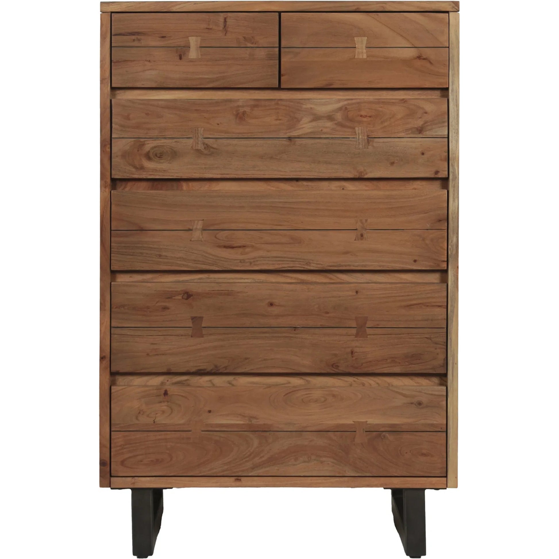 Glenwood 34" Tall Chest by World Interiors in brown and smoked acacia. Made from acacia wood, iron in a transitional style.