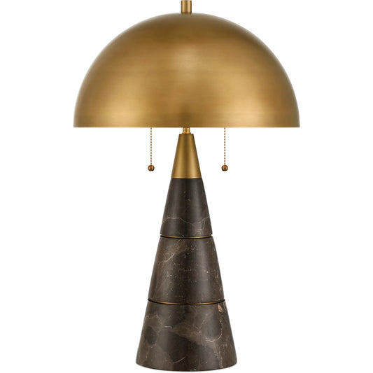 Edith Desk Lamp by Currey and Company in coffee brown, antique brass. Made from marble, metal in a modern style.