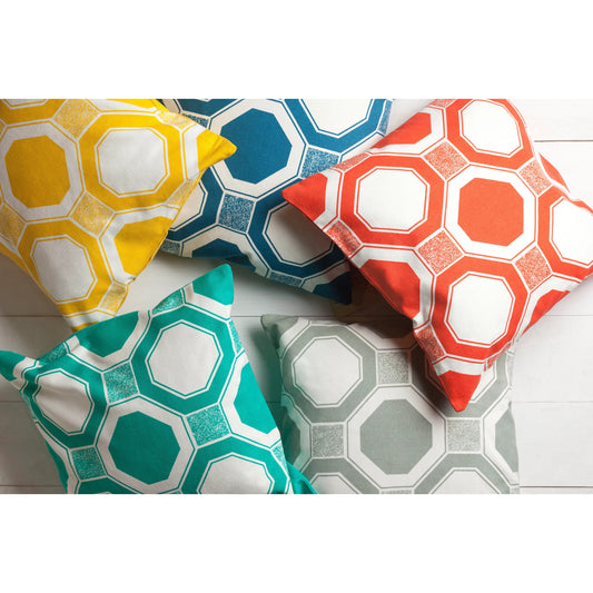 Octagonal Pillow - 13223 by Livabliss in poppy, ivory. Made from 100% cotton in a modern style.