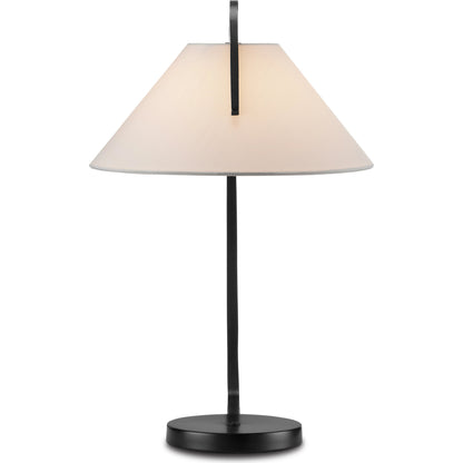 Frey Desk Lamp by Currey and Company in satin black, brushed brown. Made from metal in a transitional style.