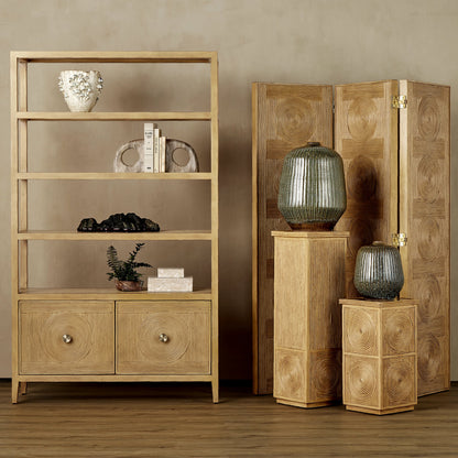 Santos Accent Table by Currey and Company in sea sand, clear. Made from rattan, mahogany, glass in a transitional style.