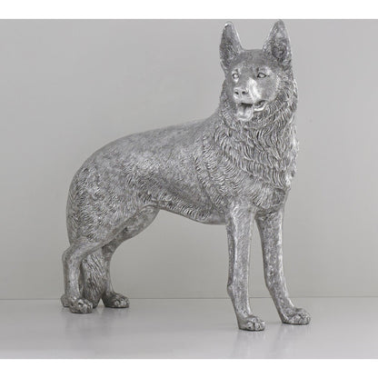 German Shepherd by Phillips Collection in silver and silver leaf. Made from resin in a rustic style.