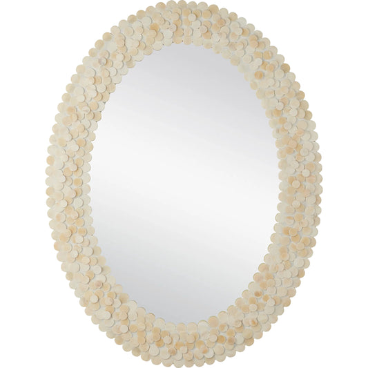 Merriam Oval Mirror by Currey and Company in natural. Made from bone, engineered wood, glass in a unique style.