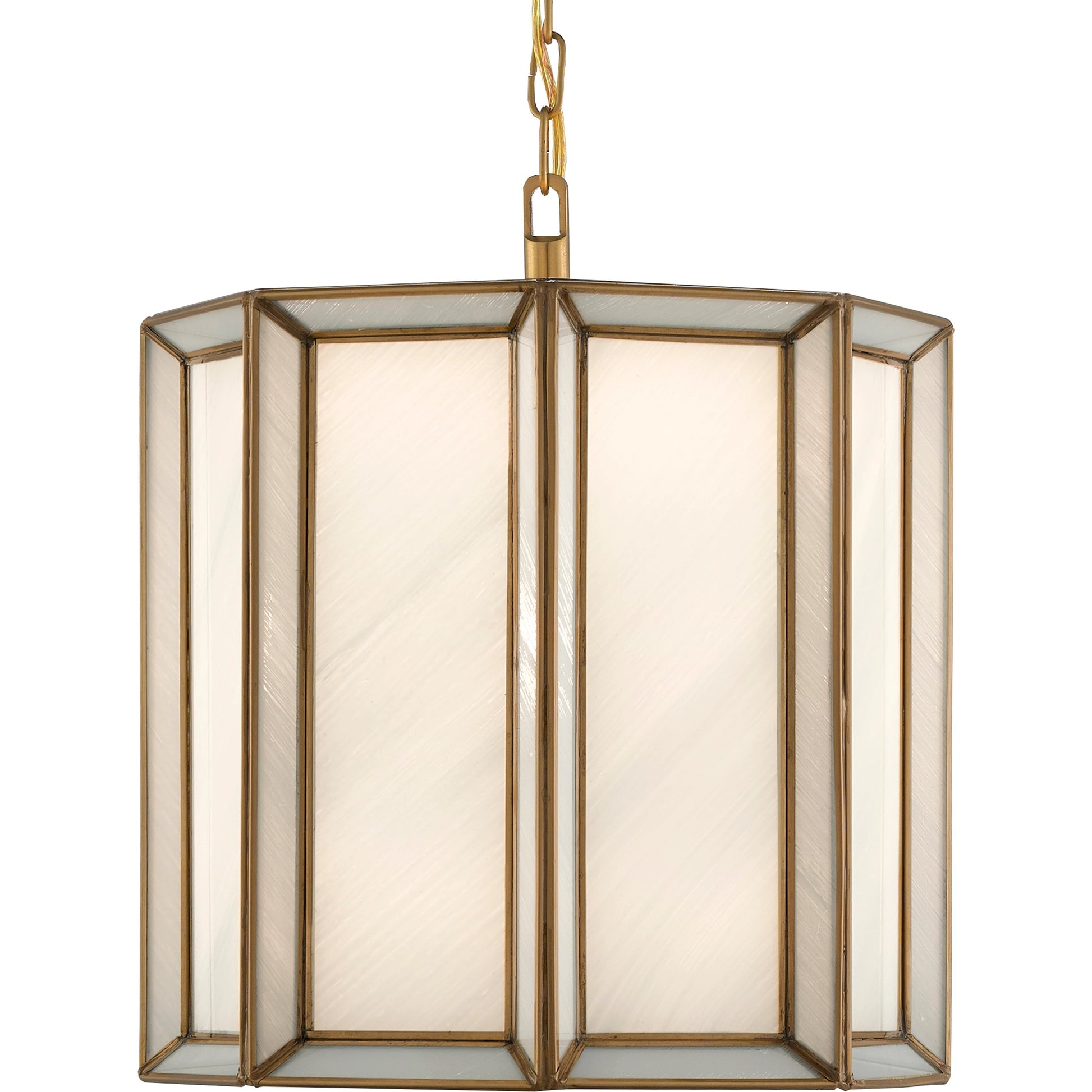 Daze Pendant by Currey and Company in antique brass, white. Made from brass, iron, milk glass in a modern style.