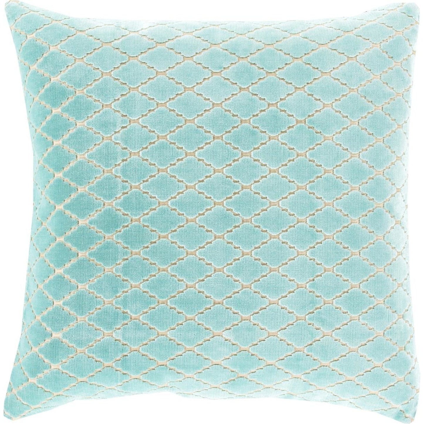 001 O-SURYA-FBA001-2020D,O-SURYA-FBA001-2020P | Primary Silo | Velvet Antique Lattice Pillow - 13388 by Surya in cream, aqua. Made from 90% viscose, 10% cotton in a modern style.