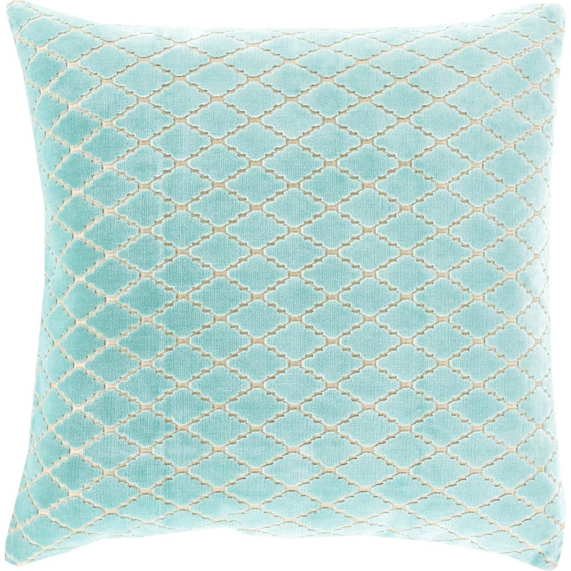 Velvet Antique Lattice Pillow - 13388 by Surya in cream, aqua. Made from 90% viscose, 10% cotton in a modern style.