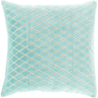 Velvet Antique Lattice Pillow - 13388 by Surya in cream, aqua. Made from 90% viscose, 10% cotton in a modern style.
