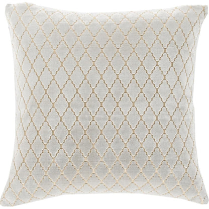 Velvet Antique Lattice Pillow - 13388 by Surya in cream, aqua. Made from 90% viscose, 10% cotton in a modern style.