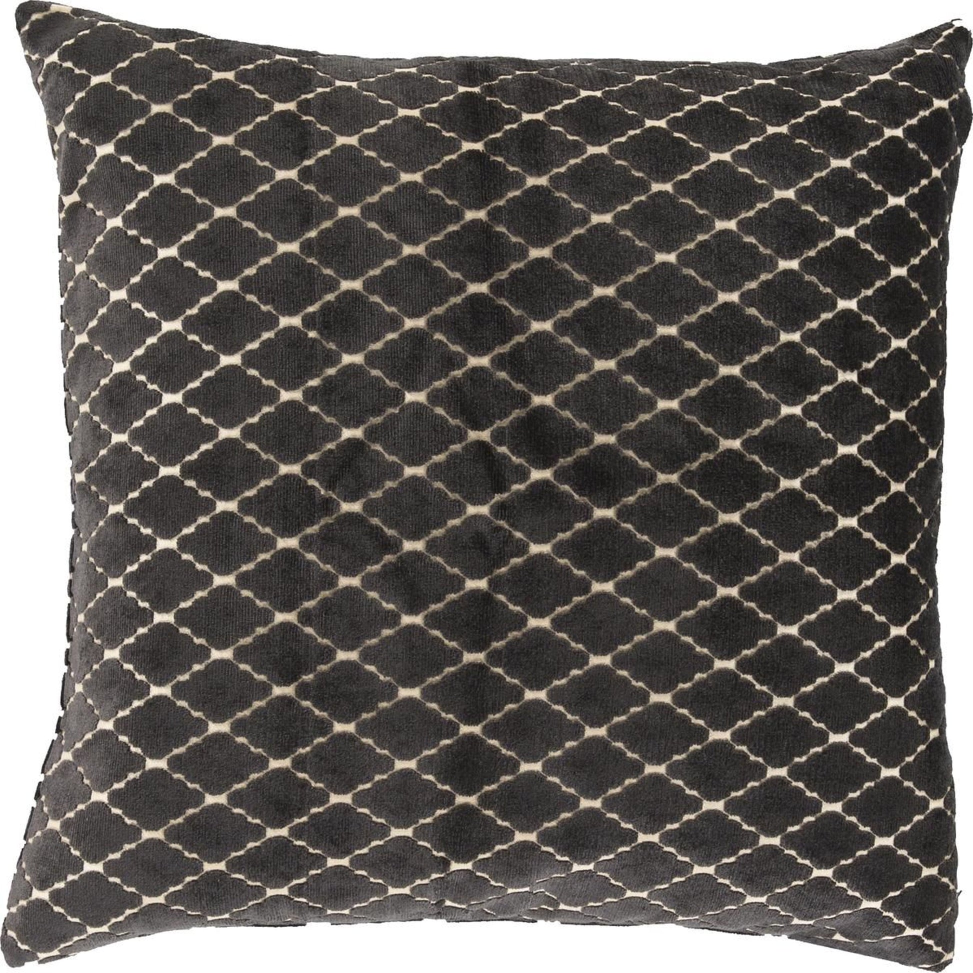 Velvet Antique Lattice Pillow - 13388 by Surya in cream, aqua. Made from 90% viscose, 10% cotton in a modern style.