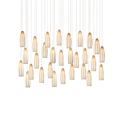 Parish 30-Light Rectangular Multi-Drop Pendant by Currey and Company in white, antique brass, silver. Made from glass, metal in a modern style.