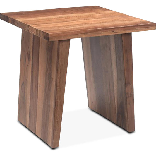 Madrid Modern Natural Teak Wood Side Table by World Interiors in brown and natural. Made from reclaimed hardwood in a unique style.