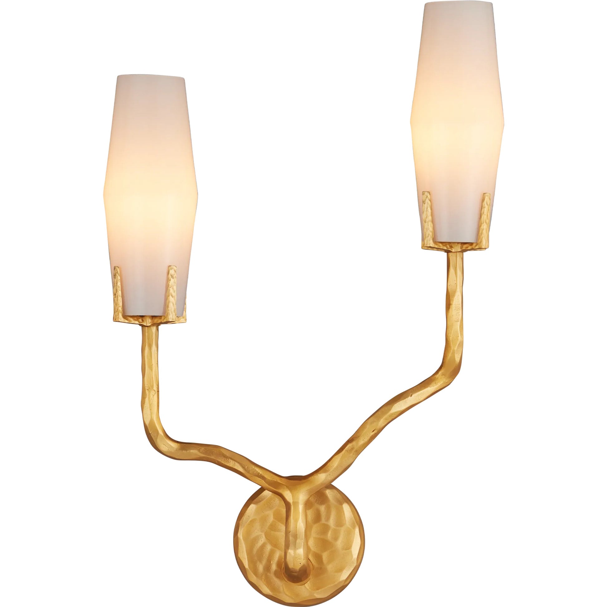 Mathilda Wall Sconce by Currey and Company in gold and white, matte gold. Made from glass, brass in a modern style.
