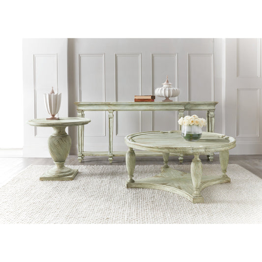 Traditions Console Table by Hooker Furniture in pistachio. Made from pine, oak veneers with walnut inlay with solid-wood edge top in a cottage & farmhouse style.