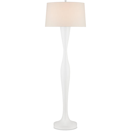 Monica Floor Lamp by Currey and Company in white. Made from wood in a modern style.