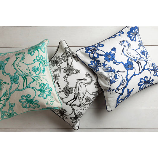 Egrets Pillow - 13390 by Surya. Made from 100% cotton in a traditional style.