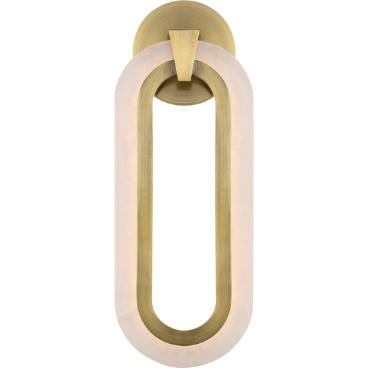 Aurora Wall Sconce by Currey and Company in natural, polished antique brass. Made from alabaster, metal in a modern style.
