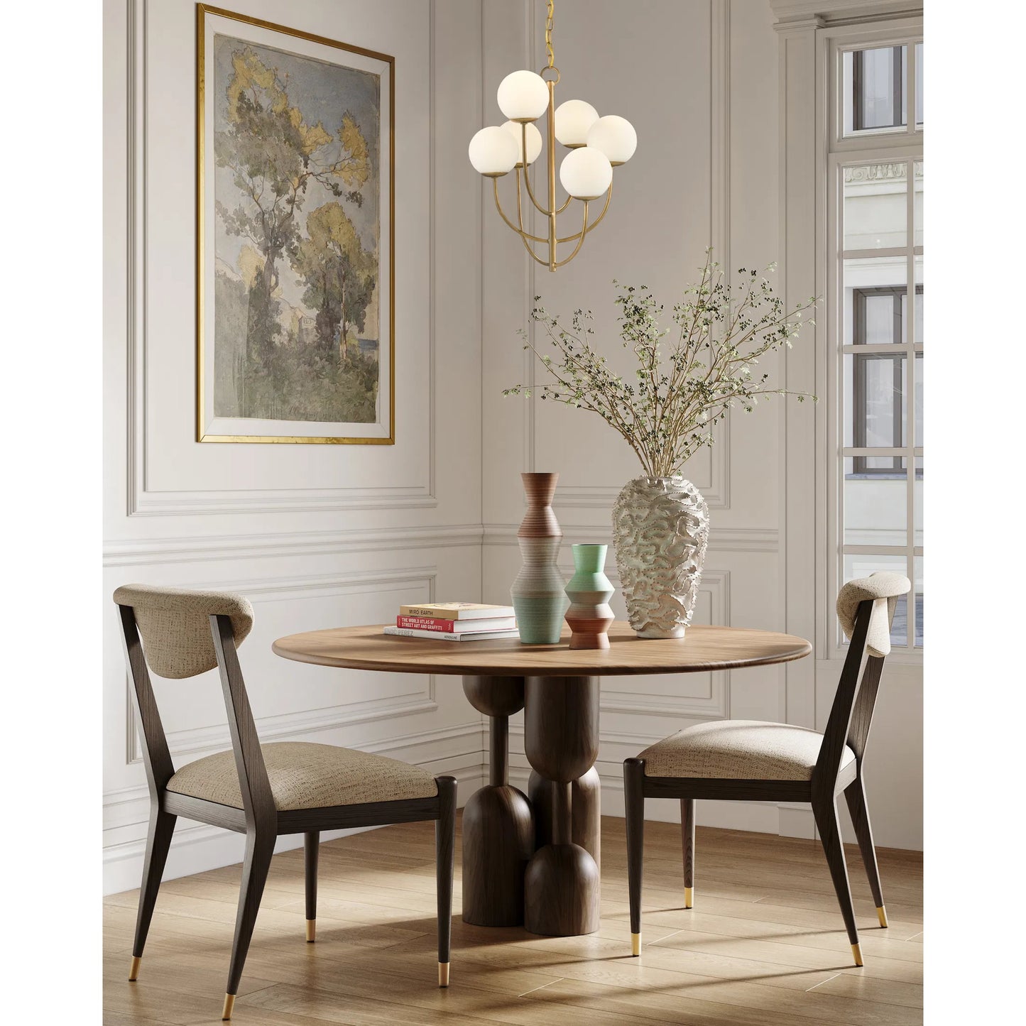 005 SI-1894585 | Lifestyle | Sunnylands Chandelier by Currey and Company in brass. Made from wrought iron, glass in a modern style.