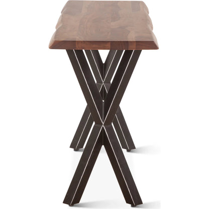 Elliston 58" Console Table by World Interiors in brown, black and natural sheesham. Made from reclaimed iron sheesham wood in a transitional style.