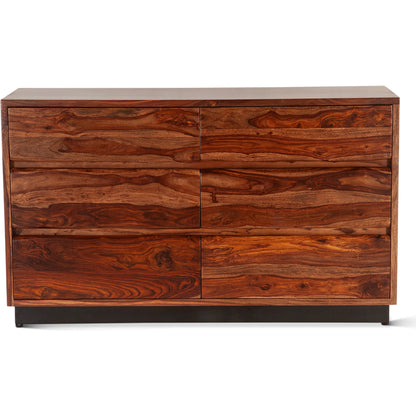 Elliston 62" Dresser by World Interiors in brown, black and natural sheesham. Made from reclaimed iron sheesham wood in a transitional style.