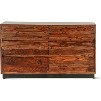 Elliston 62" Dresser by World Interiors in brown, black and natural sheesham. Made from reclaimed iron sheesham wood in a transitional style.