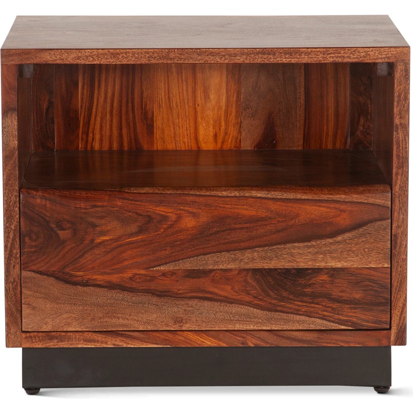 002 SI-2242836 | Additional Silo | Elliston 26" Nightstand by World Interiors in brown, black and natural sheesham. Made from reclaimed iron sheesham wood in a transitional style.