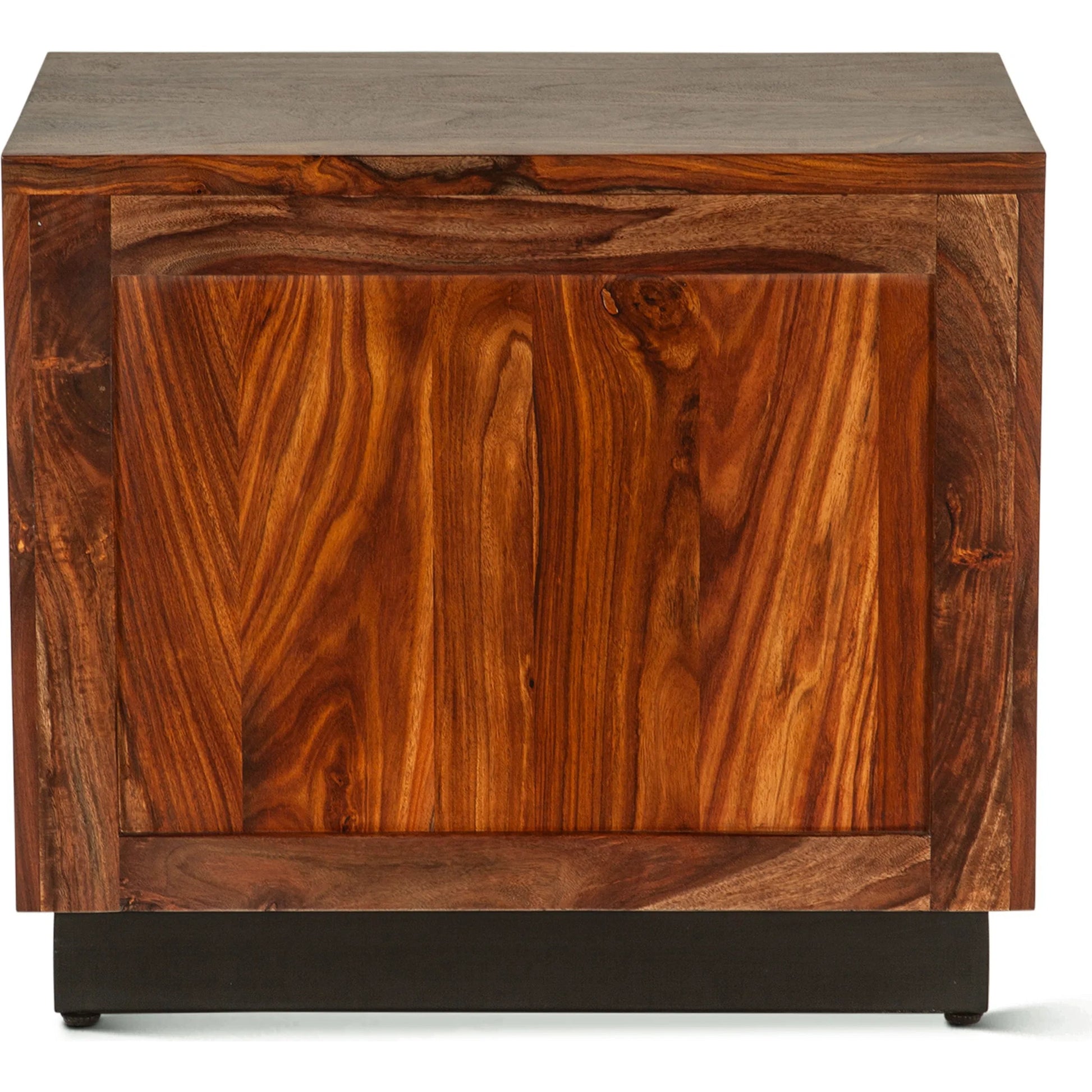 Elliston 26" Nightstand by World Interiors in brown, black and natural sheesham. Made from reclaimed iron sheesham wood in a transitional style.