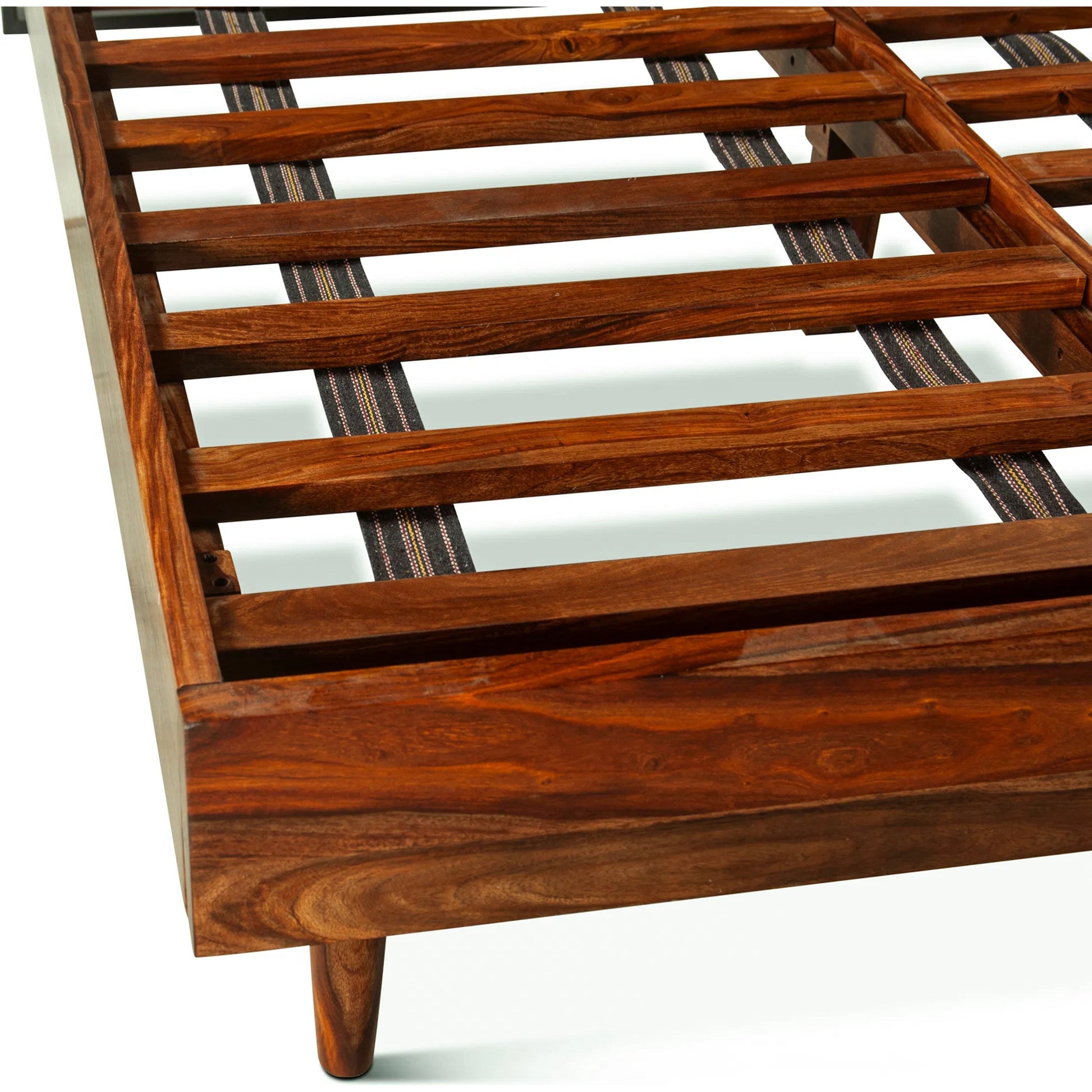 Elliston Reclaimed Wood Bed by World Interiors in brown, black and natural sheesham. Made from reclaimed iron sheesham wood in a transitional style.