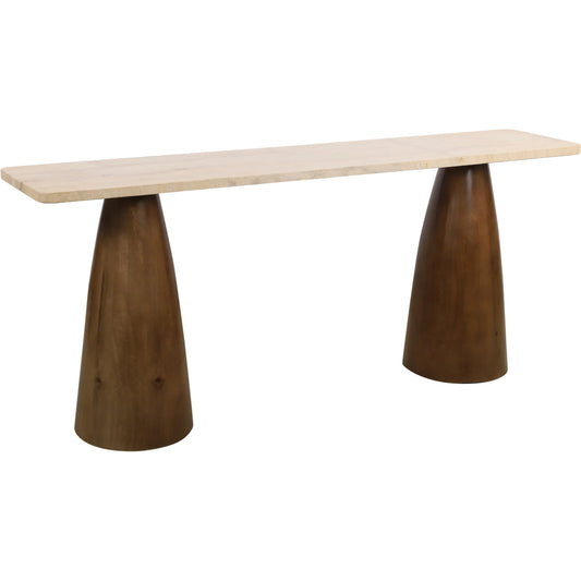 Harbor 72" Console Table by World Interiors in white, brown and walnut. Made from travertine stone mango wood in a unique style.