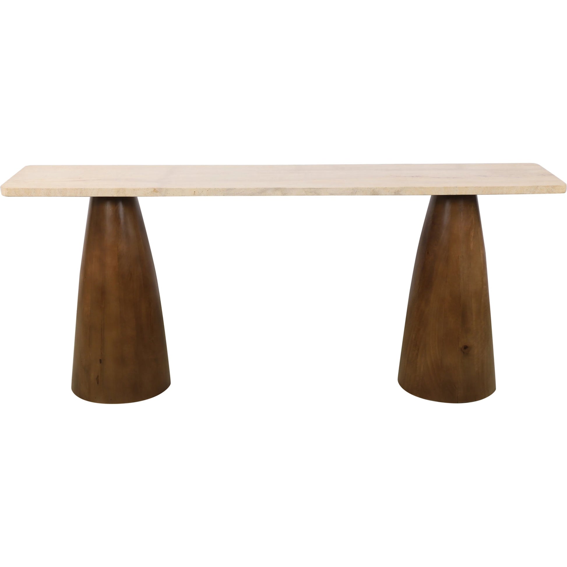 Harbor 72" Console Table by World Interiors in white, brown and walnut. Made from travertine stone mango wood in a transitional style.