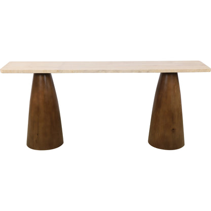 Harbor 72" Console Table by World Interiors in white, brown and walnut. Made from travertine stone mango wood in a transitional style.