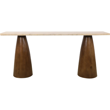 Harbor 72" Console Table by World Interiors in white, brown and walnut. Made from travertine stone mango wood in a transitional style.